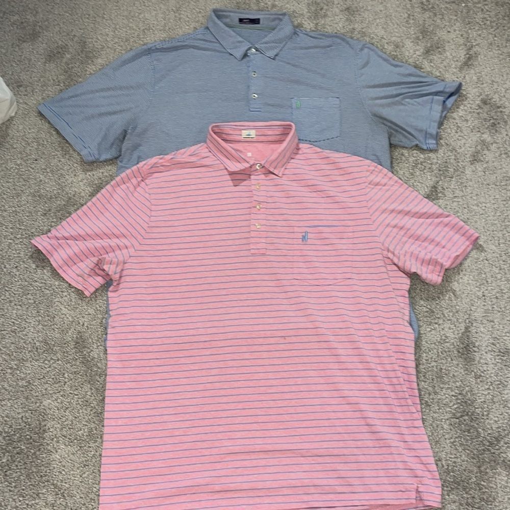 2-Men’s retro Johnnie-O blue & pink cotton/spandex Pocket Polo golf shirt XXL